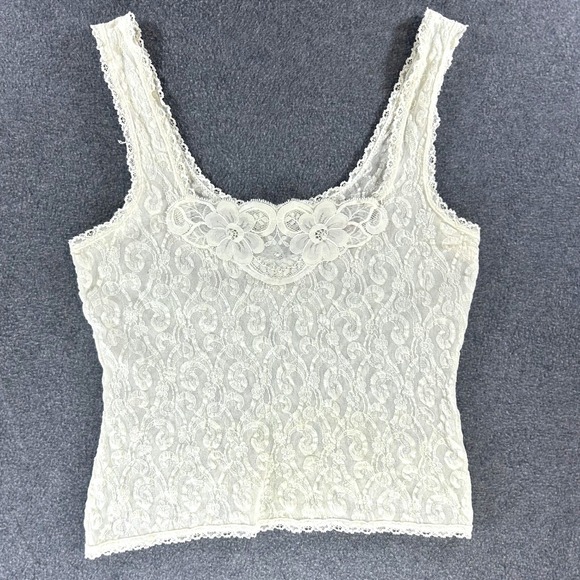 Emil Role Tops - Vintage Emil Bole Lace Camisole Tank Top Romantic Coquette Bridal Layering L